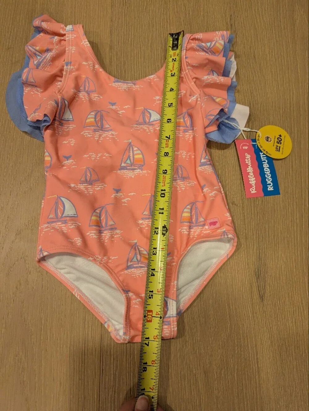 Girls Coral Sailboat One-Piece Swimsuit with Ruffle Sleeves